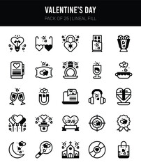 25 Valentine's Day Lineal Fill icons Pack vector illustration.