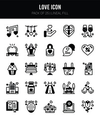 25 Love Lineal Fill icons Pack vector illustration.
