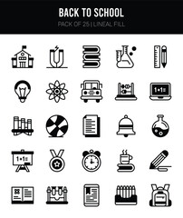 25 Back to school Lineal Fill icons Pack vector illustration.