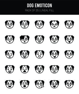 25 Dog Emoticon Lineal Fill icons Pack vector illustration.