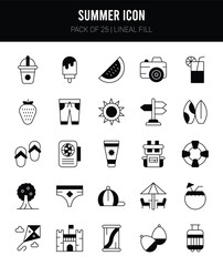 25 Summer Lineal Fill icons Pack vector illustration.