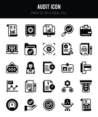 25 Audit Lineal Fill icons Pack vector illustration.