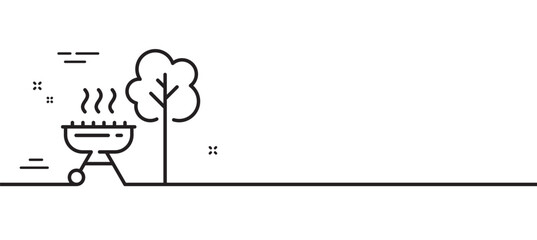 Grill line icon. Barbecue cooker for cooking food sign. Hot meat brazier symbol. Minimal line illustration background. Grill line icon pattern banner. White web template concept. Vector