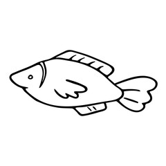 Fish doodle, cooking nutrient. Hand-drawn seafood, proper eating, healthy diet. Sketch, minimalism, line art. Isolated. Vector illustration