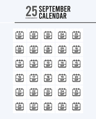 25 September Calendar Outline icons Pack vector illustration.