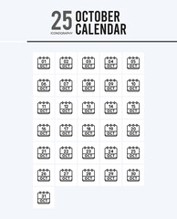 25 October Calendar Outline icons Pack vector illustration.