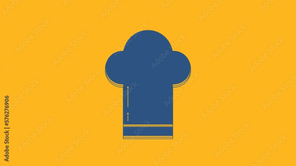 Sticker Blue Chef hat icon isolated on orange background. Cooking symbol. Cooks hat. 4K Video motion graphic animation