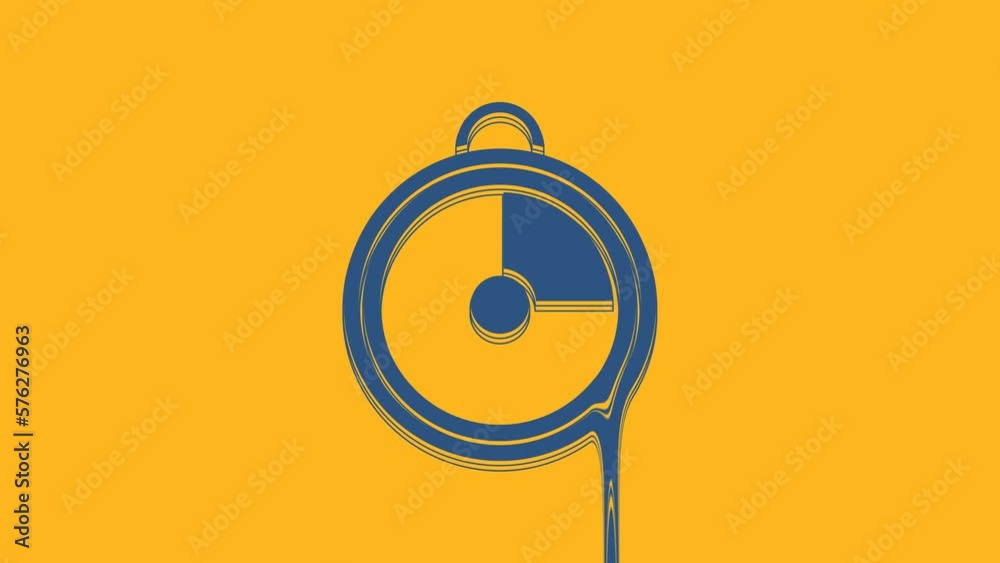 Sticker Blue Kitchen timer icon isolated on orange background. Cooking utensil. 4K Video motion graphic animation