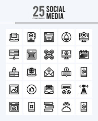 25 Social Media Outline icons Pack vector illustration.