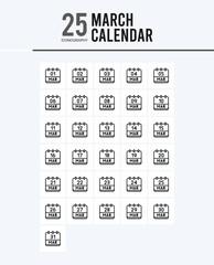 25 March Calendar Outline icons Pack vector illustration.