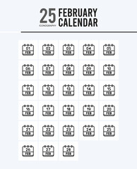 25 February Calendar Outline icons Pack vector illustration.