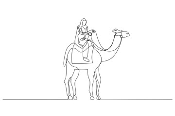 Fototapeta na wymiar muslim woman riding on camel concept of diverse and strong business