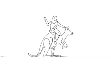 muslim woman riding kangaroo with suicase metaphor of manager with courage and brave