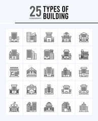 25 Types of Building Outline icons Pack vector illustration.