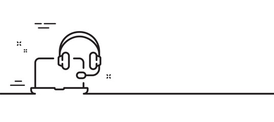 Consult line icon. Online consulting sign. Laptop with headset symbol. Minimal line illustration background. Consult line icon pattern banner. White web template concept. Vector