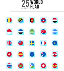 25 World Flags circle icons Pack vector illustration.