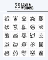 25 Love And Wedding Outline icons Pack vector illustration.