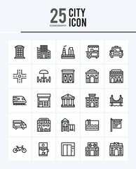 25 City Outline icons Pack vector illustration.
