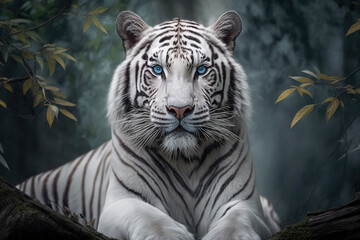 Naklejka premium White tiger looking at the camera