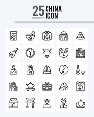 25 China Outline icons Pack vector illustration.