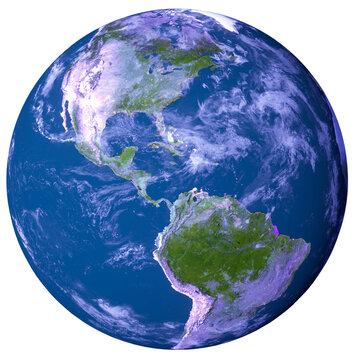 The blue and green planet earth as version without clouds and png file transparent. The America Continent. Elements of this image furnished by NASA.