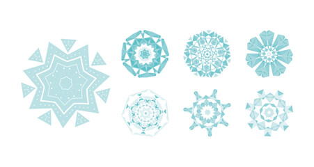 set of  round floral snowflakes vector illustration