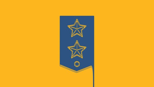 Blue Chevron icon isolated on orange background. Military badge sign. 4K Video motion graphic animation