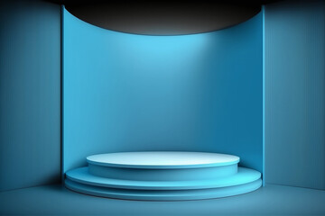 Interior corner wall room blue background of abstract window light stage scene or empty product studio showroom display and blank presentation, Generative AI