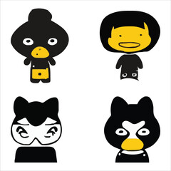 Set of beautiful and cute cartoons design vector file