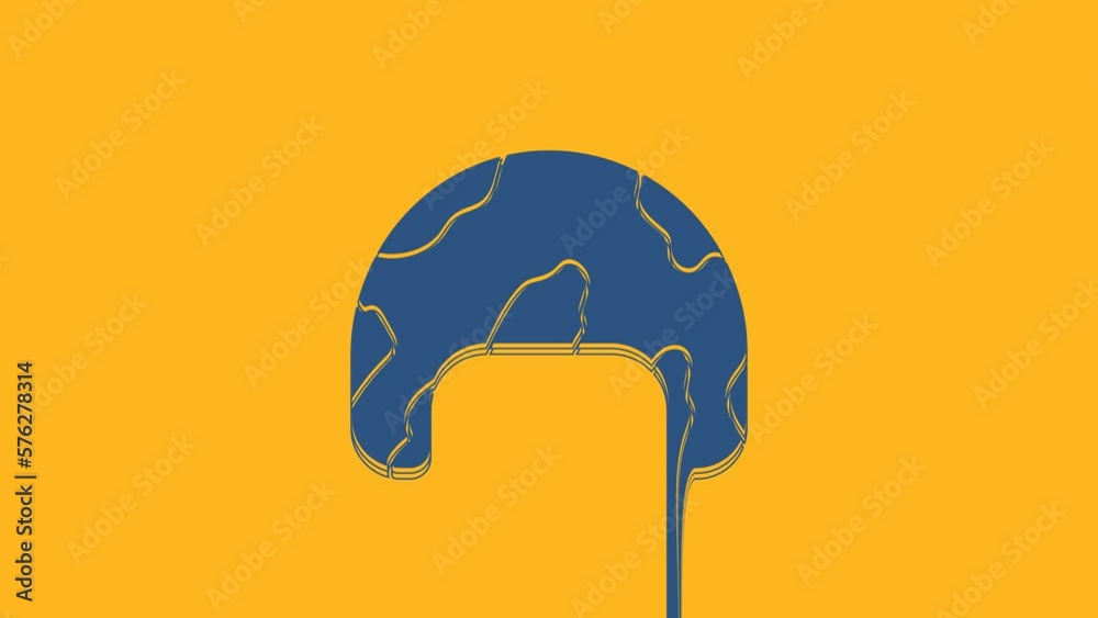 Sticker Blue Military helmet icon isolated on orange background. Army hat symbol of defense and protect. Protective hat. 4K Video motion graphic animation