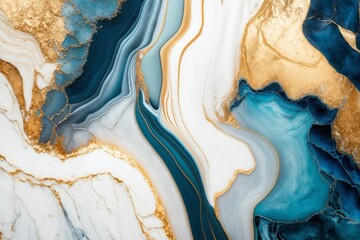 Luxury marble texture background white, light blue and gold. Natural stone color material pattern, AI generated
