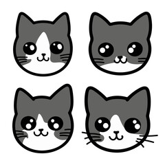 Cute kitten faces set. Collection of cat head shape icon. Vector cartoon illustration