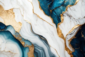 Luxury marble texture background white, light blue and gold. Natural stone color material pattern, AI generated