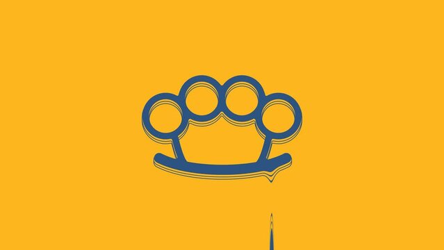 Blue Brass knuckles icon isolated on orange background. 4K Video motion graphic animation