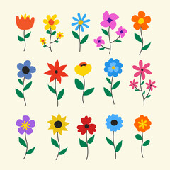 Flat vector spring flower collection