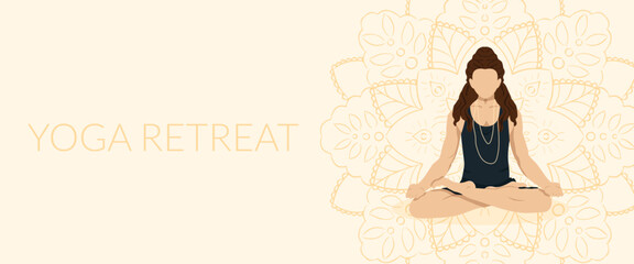 Man in Lotus Position with Long Hair Yoga Retreat Banner
