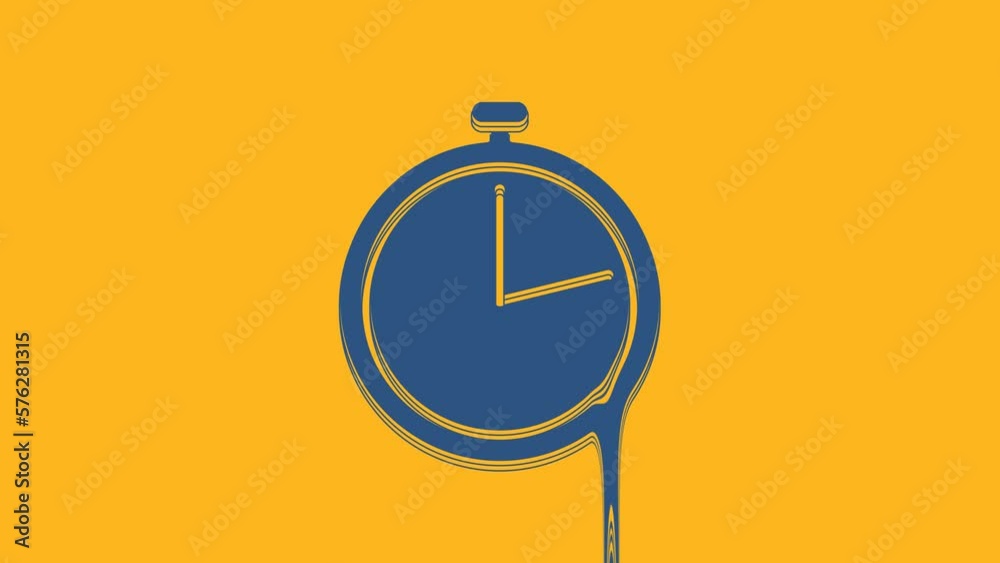 Sticker Blue Stopwatch icon isolated on orange background. Time timer sign. 4K Video motion graphic animation