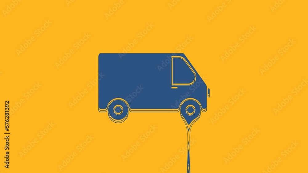 Sticker Blue Delivery cargo truck vehicle icon isolated on orange background. 4K Video motion graphic animation