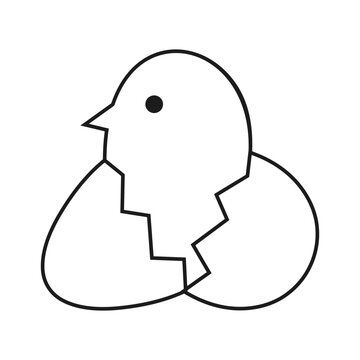 Baby bird icon spring, hatching chick from egg, cartoon chicken