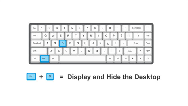 vector control win + D = Display and Hide the Desktop  - keyboard shortcuts  - windows with keyboard white and blue illustration and transparent background isolated Hotkeys