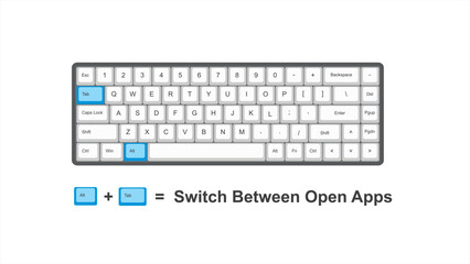 vector control Alt + Tab =  Switch Between Open Apps - keyboard shortcuts  - windows with keyboard white and blue illustration and transparent background isolated Hotkeys - obrazy, fototapety, plakaty