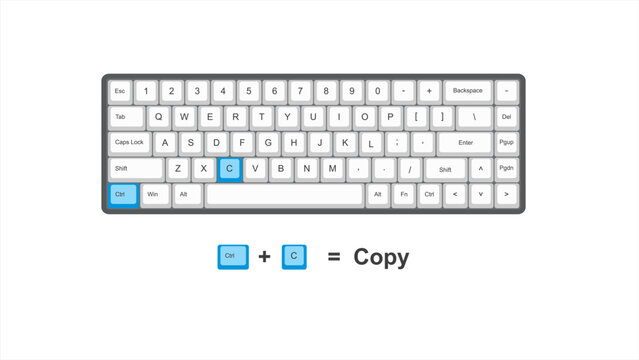 vector control CTRL + C = Copy - keyboard shortcuts  - windows with keyboard white and blue illustration and transparent background isolated Hotkeys
