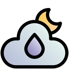 night rain black outline filled color icon