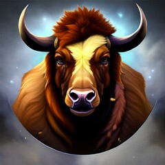 Portrait of a Buffalo, Digital illustration. Generative AI.