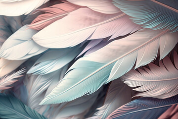 Close Up of Pastel Feathers, Background Texture Art, Created by Generative AI Technology