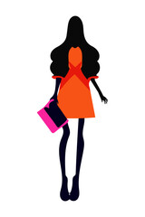 Fashion model. Silhouette of black beautiful woman in red dress vector illustration.