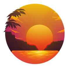 Sunset Icon Design Fit for Sticker, Mountain, Sea, Exotic, Generative AI