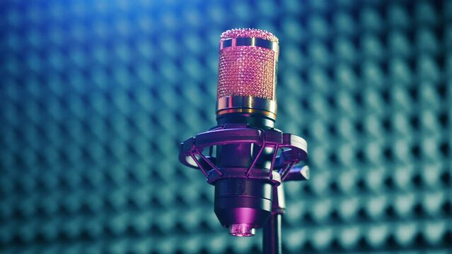 Soundproof walls with a professional mic standing next to them