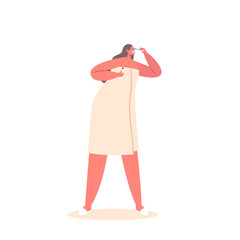 Attractive Young Woman Wrapped in Bath Towel Refreshing Makeup or Preen, Applying Mascara Cosmetics Vector Illustration