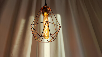 Metal geometric gold lamp chandelier lamp in loft style and curtains